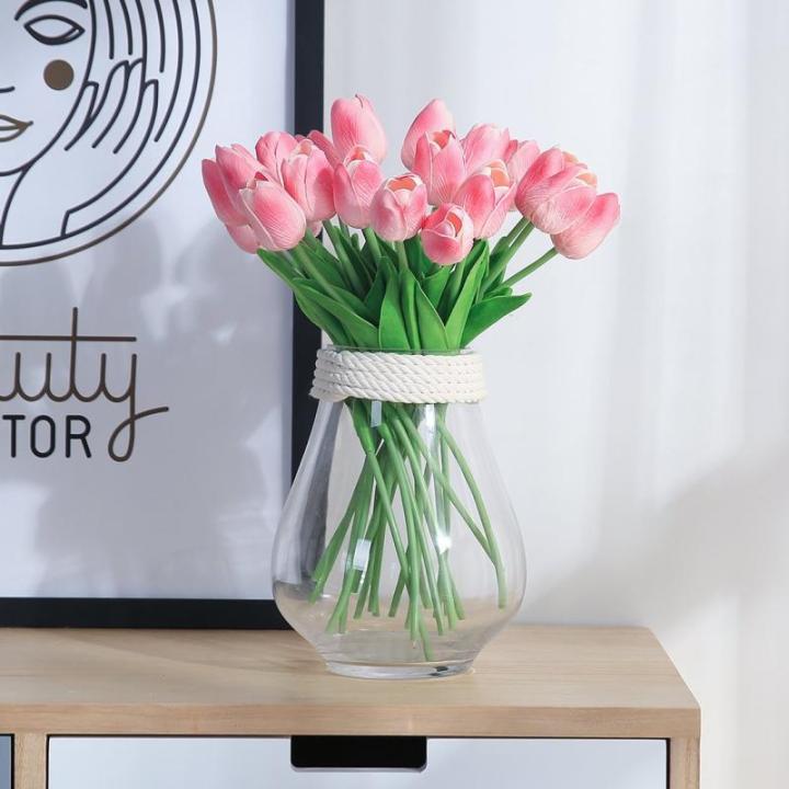 10 stuks PU Real Touch Latex Kunstmatige tulpen neptulpen bloemen boeketten bloemenarrangement voor huis kamer bruiloftsboeket middenstuk, roze