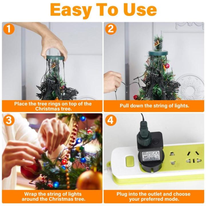 Lichtsnoer voor kerstboom, 16 strengen, 2 m, 400 leds, kerstboomverlichting met ring, lichtketting, IP44 waterdicht, timer, 8 modi, kerstboomverlichting voor kerstdecoratie buiten 