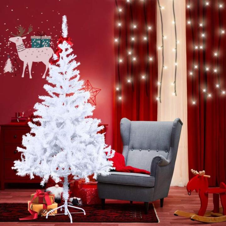 Kunstkerstboom, 210 cm, wit, pvc, kerstdecoratie, snel opgebouwd, klapsysteem, moeilijk ontvlambaar voor thuis, kantoor, winkel, incl. metalen standaard