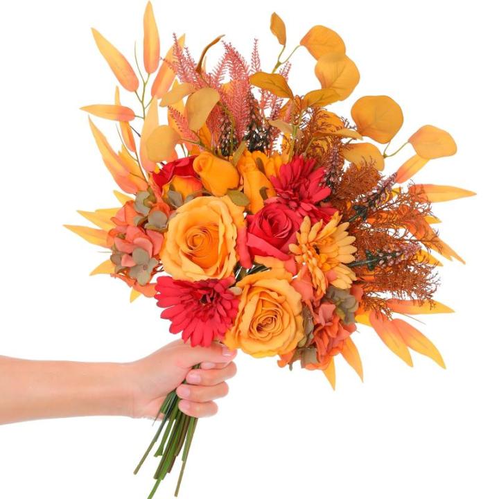 2 stuks kunstmatige nepbloemen planten zijden bloemstukken bruiloft boeketten decoraties plastic bloemen tafel centerpieces voor thuis keuken tuin feest decor (herfst rood)