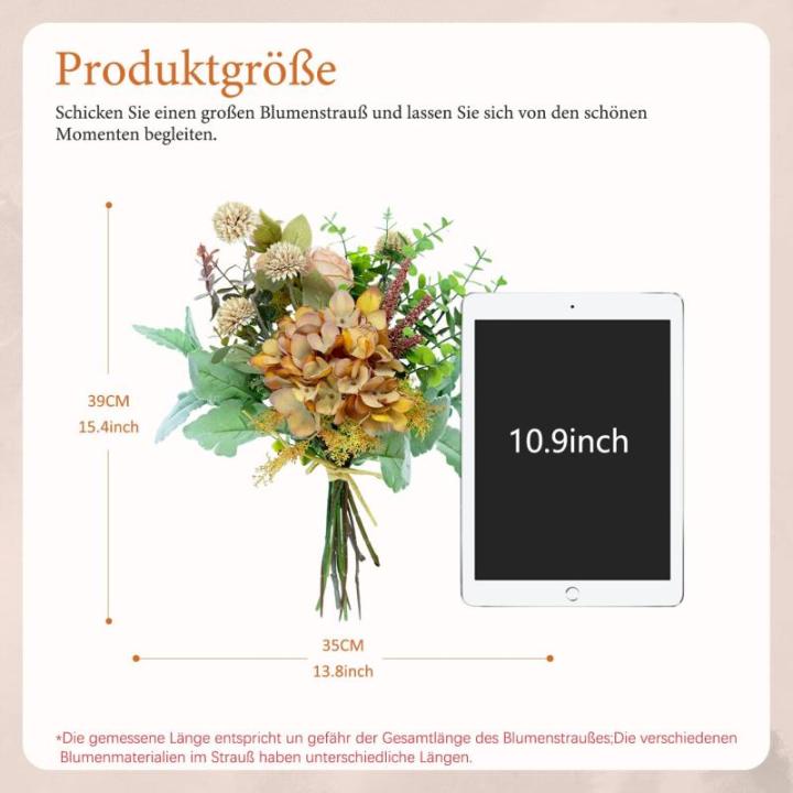 , hortensia, rozen, eucalyptus, paardenbloem met stelen als echte grote bundel, kunstboeket, nepbloemen voor doe-het-zelf bruiloftsboeket, feest, thuis, tafeldecoratie