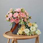 4 trossen pioenrozen voor decoratie kunstrozen nepboeket echte touch zijden bloemen voor vaas bruiloft woondecoratie (beige)