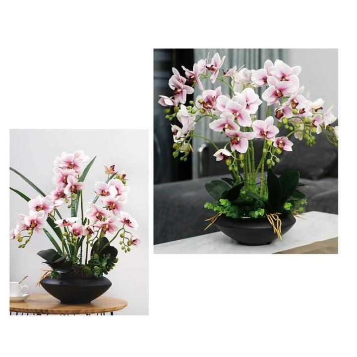 Kunstblumen Künstliche Blumen mit Blumentopf – Hotel-Tischaufsätze, künstliche Blumen, Seidenblumen, Phalaenopsis-Blumenstrauß mit Vase für jeden Anlass