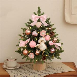 Mini Weihnachtsbaum, Weihnachtsbaumschmuck, Weihnachtsbaum Klein Beleuchtet, mit Weihnachtsschmuck und Holzsockel für Weihnachtsurlaub Party Home Office Decor (Rosa Set,60 cm)