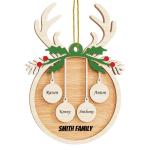 Gepersonaliseerde kersthangers met 4 namen - 2023 houten kerstboomversiering gepersonaliseerde familie, partner huisdier en vrienden