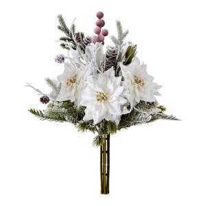 Künstlicher Weihnachtsstrauß, 30,5 cm, weiß, mattiert, Weihnachtssterne für Zuhause, Büro, Tischplatte, Innenbereich, Winterurlaub, Weihnachtsdekorationen