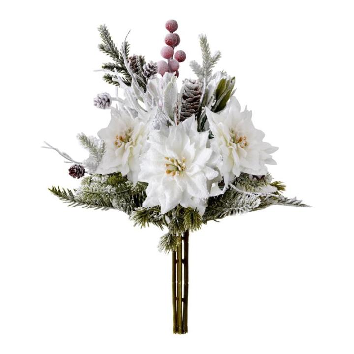 Künstlicher Weihnachtsstrauß, 30,5 cm, weiß, mattiert, Weihnachtssterne für Zuhause, Büro, Tischplatte, Innenbereich, Winterurlaub, Weihnachtsdekorationen