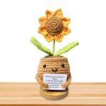Handgefertigte Häkelblumen, Strickpuppe, Emotionale Unterstützung Lustige Häkelblume, Kleine gestrickte Schreibtischdekoration im Topf, süße gehäkelte Sonnenblumen für Kinde
