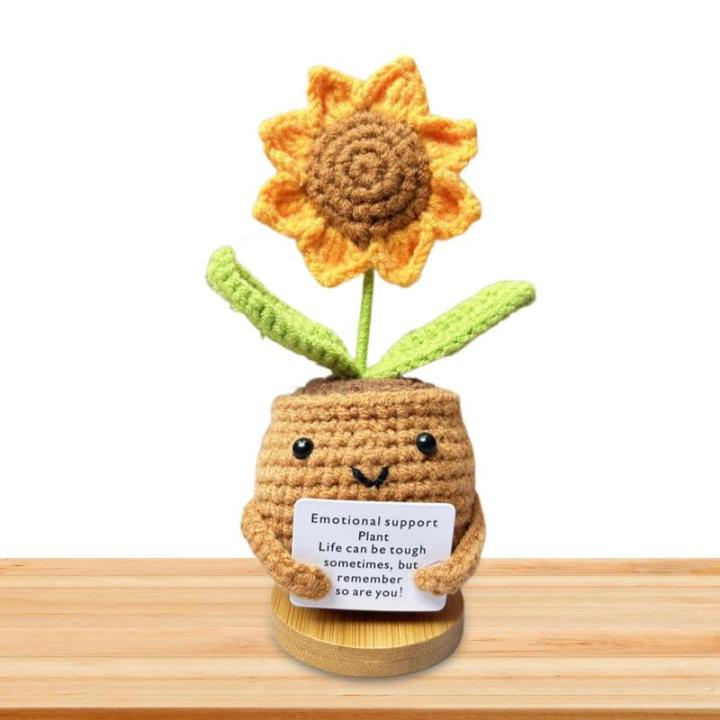 Handgefertigte Häkelblumen, Strickpuppe, Emotionale Unterstützung Lustige Häkelblume, Kleine gestrickte Schreibtischdekoration im Topf, süße gehäkelte Sonnenblumen für Kinde