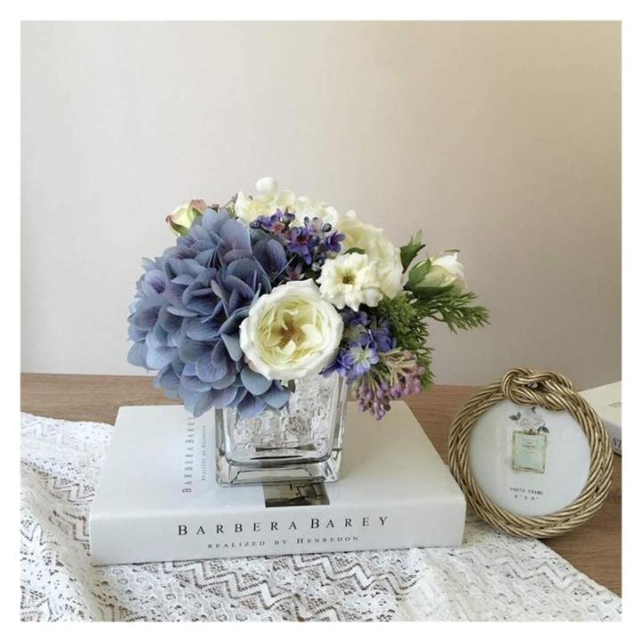 Kunstblumen Seidenblumen-Set mit Glasvase – Elegantes künstliches Blumenarrangement für Zuhause, Wohnzimmer, Esstisch, künstliche Dekoration für jeden Anlass