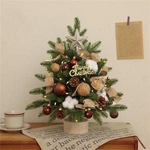 Mini Weihnachtsbaum, Weihnachtsbaumschmuck, Weihnachtsbaum Klein Beleuchtet, mit Weihnachtsschmuck und Holzsockel für Weihnachtsurlaub Party Home Office Decor (Kaffee Set,60 cm)