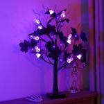 Halloween Dekor Innen Schwarz Ahornblatt Baum Lichter mit 24 LEDs,Halloween Deko Gruselig Lichterbaum mit LED Spinnenlicht,Birkenbaum mit Timer für Halloween Decoration Tischlicht
