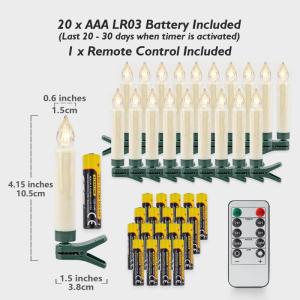 10,5 cm Set van 20 Vlamloze LED Plastic Clip Taper Kaarsen met Afstandsbediening voor Kerstboom, Waterbestendig Batterij Aangedreven Mini Clip-On Kaarsen met Timer Wax Druppelen, B