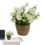 Künstliche Blumen im Topf,Künstliche Topfblumen,Blumenarrangement mit Gänseblümchen im Rattantopf | Seidiger künstlicher Gänseblümchen-Rattan-Topf-Bonsai für die Tischdekor