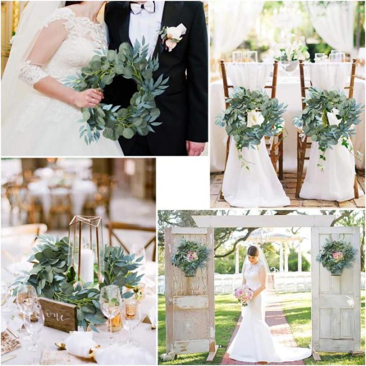 2 Pcs Eukalyptus Girlande Künstlich Pflanz Greenery Künstliche Eukalyptus und Weidenranken Girlande für Hochzeit Party Home Dekoration Zubehör Wand Dekoration