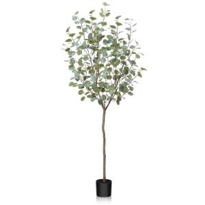 Eucalyptus Kunstplant, 150 cm, eucalyptus, decoratie voor binnen en buiten, moderne decoratie, , plastic planten in pot, voor thuis, slaapkamer, kantoor, tuin (1 stuks)