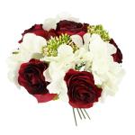 Kunstrozenboeket met hortensia, rozen, boeket, kunstboeket, zijden bloemen, boeket, hortensia-boeket, kunstbloemen, bruiloft, wijnrood/wit