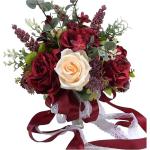 Hochzeitsstrauß for die Braut mit künstlichen Blumen, 10-Zoll-Hochzeitssträuße, künstlich blühende Rosen, Brautjungfernstrauß, Seidenrosen-Wurfsträuße.(Red)