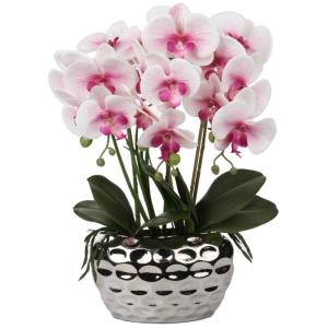 Kunstplant orchideeën kunstbloemen kunstbloemen als echt met echte bloemen in keramische pot tafeldecoratie vensterbank decoratie, hoogte 44 cm, roze
