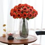 10 stuks kunstmatige rozenbruine bloemen, realistisch boeket, neprozen met enkele steel voor thuis, feest, bruiloft, boeket (verbrand oranje)