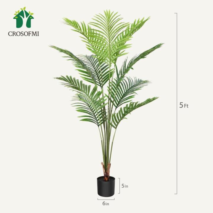 Kunstpflanze Palmen 150 cm Plastik Künstliche Pflanze Groß Areca Palme im Topf Wohnzimmer Balkon Schlafzimmer Grün Deko (2 Pack)