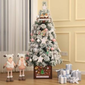 Schneebeflocktes Weihnachtsbaum-Set,künstlicher Weihnachtsbaum aus Kiefernholz mit Dekorationsornamenten,für Home-Office-Geschäfte und Hotels-Weiß 300cm Modisch，White-180cm(6