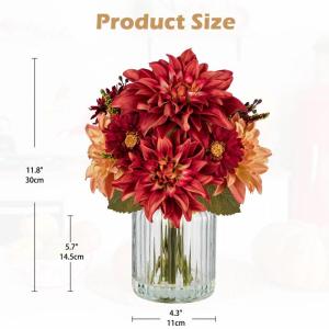 Dalia Kunstbloemen als echt in cilindrische glazen vaas met kunstwater, decoratieve bloemen, chrysant bloemstuk voor thuis, woonkamer, badkamer, herfst, decoratie