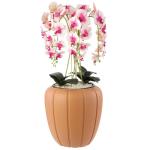 Kunstorchidee cascade bloemenboeket crèmerosa in pot, terracotta, 90 cm hoog, rubberen bloemen, 5 scheuten, decoratie voor thuiskantoor