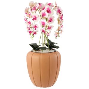 Kunstorchidee cascade bloemenboeket crèmerosa in pot, terracotta, 90 cm hoog, rubberen bloemen, 5 scheuten, decoratie voor thuiskantoor