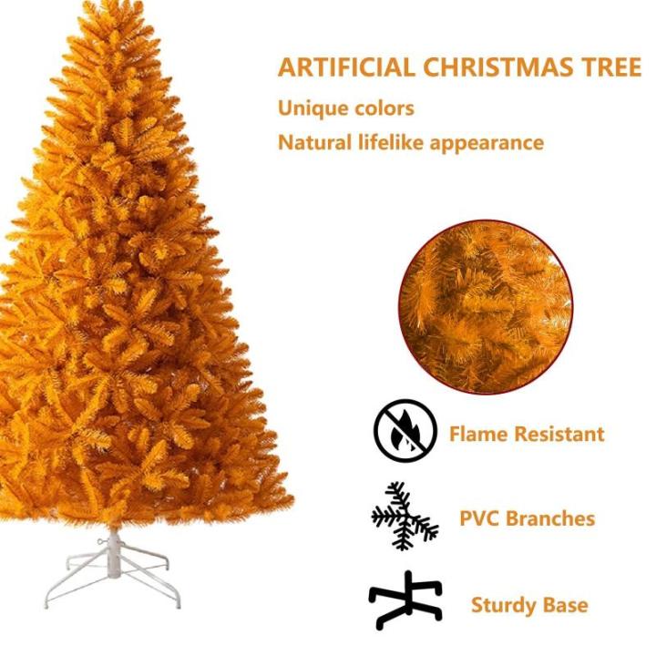 Kunstkerstboom, onverlichte oranje kerstboom, realistische kunstkerstboom, opvouwbare standaard, geschikt voor feestdecoratie, kunstkerstboom, 210 cm