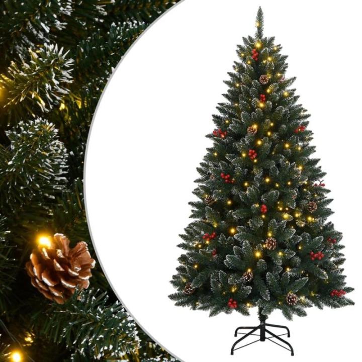 150 cm künstliche Weihnachtsbaum mit 150 LEDs Lichterkette Beleuchtung Tannenbaum Weihnachtsdeko Christbaum Kunstbaum Weihnachten Mit weißem Schnee PVC Stahl,Klappdesign Grün un