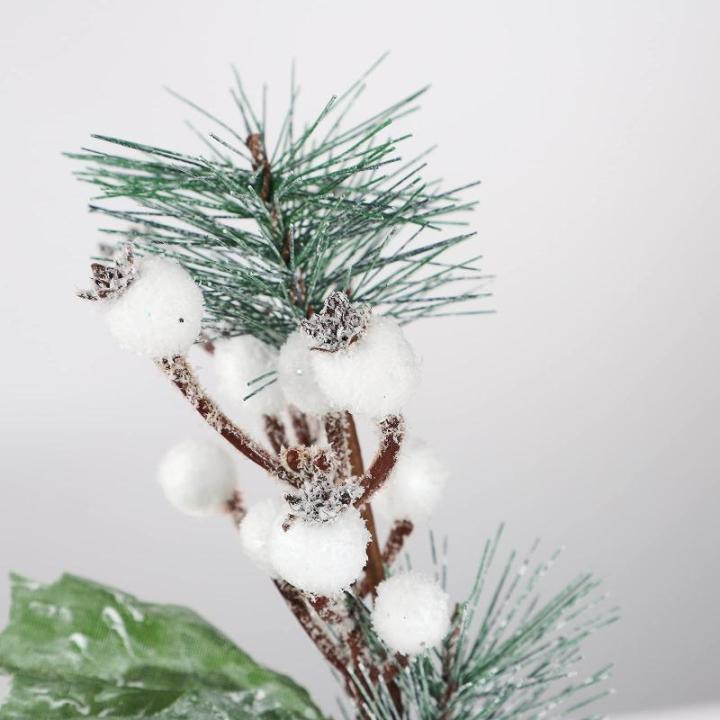 Weihnachtsstiele mit weißen Beeren, 12 Stück, künstliche immergrüne Kiefer(White)