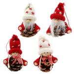 Brei/houten poppen/Kerstman als boomhangen/hanger in set van 4, afmetingen per figuur ca. 7,5 x 7,5 x 10 cm. 550119 dennenappelpoppen