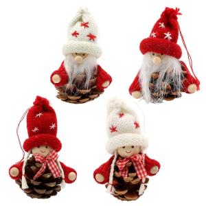 Brei/houten poppen/Kerstman als boomhangen/hanger in set van 4, afmetingen per figuur ca. 7,5 x 7,5 x 10 cm. 550119 dennenappelpoppen