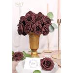 Kunstbloemen, rozen, 25 stuks, decoratieve kunstrozen met steel, doe-het-zelf bruiloft, bruidsfeest, feesttafels, boeketten, bruid, woondecoratie, bordeauxrood