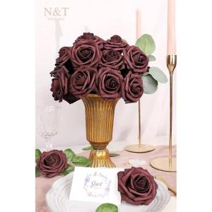Kunstbloemen, rozen, 25 stuks, decoratieve kunstrozen met steel, doe-het-zelf bruiloft, bruidsfeest, feesttafels, boeketten, bruid, woondecoratie, bordeauxrood