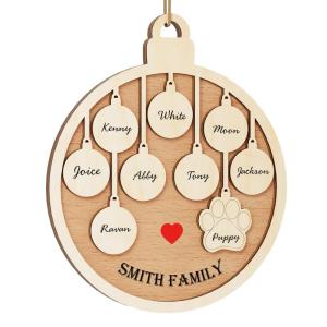 Gepersonaliseerde kersthangers met 8 namen - 2023 houten kerstboomversiering gepersonaliseerde familie, partner huisdier en vrienden