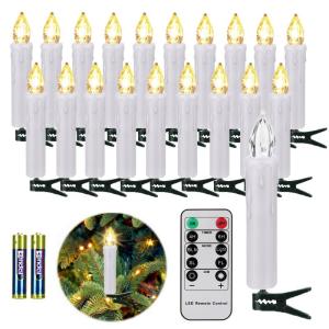 20 witte led-kerstboomkaarsen draadloos met afstandsbediening, timer, flikkeren, dimbaar, warmwit, buiten waterdicht（met 20 batterijen）