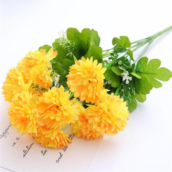 Kunstblumen Künstliche Pompon-Chrysantheme Kunstblumen Innen Gelb Seidenblumen Dekoration für Hausgarten Party