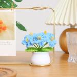 Kunstbloem, gehaakte bloemen, potplant, mini gebreide bloempot, kleine handgemaakte gehaakte bloem voor thuiskantoor tafeldecoratie, cadeau voor haar Valentijnsdag (2, blauwe bloem