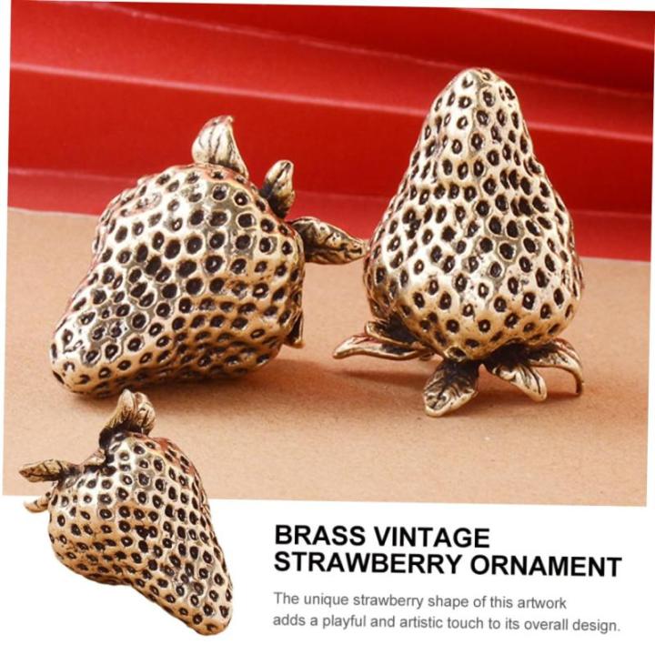 4 Stück Messing-Erdbeere Obstdekor Aus Messing Desktop-erdbeer-Ornament Kleine Messingverzierung Tischdekoration Kleines Erdbeerdekor Messingfigur Bastelfigur Aus Messing Golden