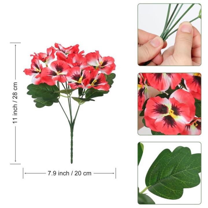 10 bundels kunstbloemen zoals echt balkon, kunstbloemen, buiten, uv-bestendig, weerbestendig, kunstbalkonplanten, balkonbloemen voor huis, vensterbank, bruiloft, decoratie, rood