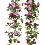 2 stuks 240 cm lange tweekleurige kunstrozenslinger-ranken, hangende zijden bloemen, voor buiten- en binnen, bruiloft- en muurdecoratie (magenta)