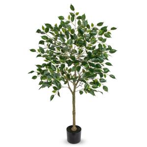 Benjamini Ficus, , grote kunstboom, kamerplant, decoratie met afneembare echte houten stam, voor kantoor, decoratie, slaapkamer, eetkamer, binnen, buiten, groen, 120 cm