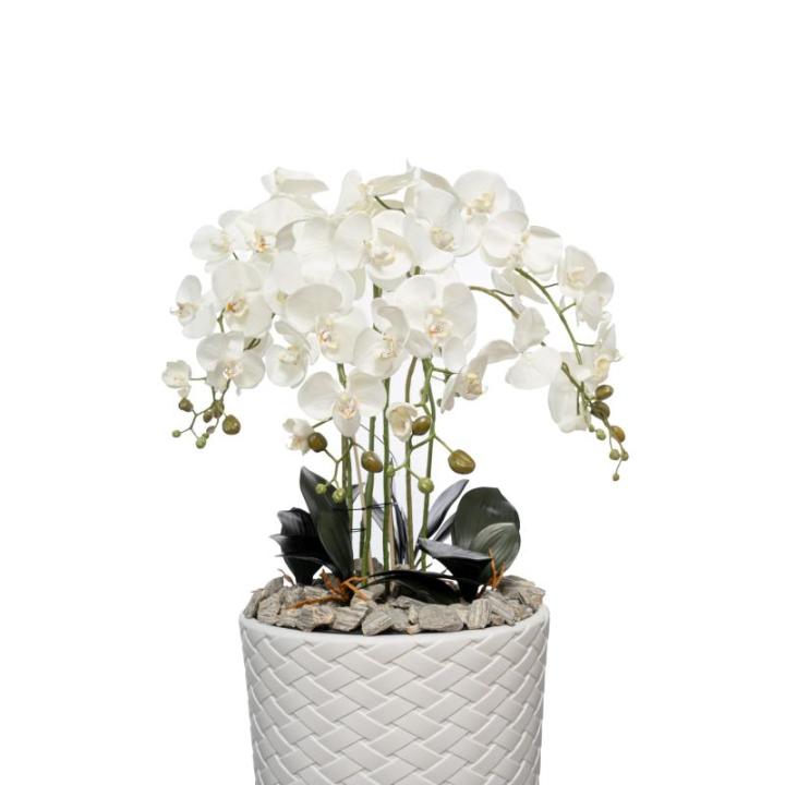Kunstorchideeën vlinder in decoratie hoge pot kunstplant zeer groot XXL 140 cm als echt (witte knoppen)