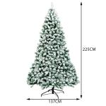 Kunstkerstboom met sneeuw en warmwitte ledverlichting, dennenboom met metalen standaard, pvc-naalden, kunstboom, kerstgroen, 225 cm, 135/180/225 cm