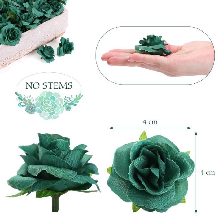 Kunstbloemkoppen, 50 stuks, kunstbloemen, rozen, voor bruiloft, feest, decoratie, doe-het-zelf (diameter 4 cm, groen)