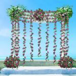 guirlande met kunstrozen, 2 stuks, 220 cm, hangende bloemen van zijde voor outdoor, indoor, bruiloft, badkamer en wanddecoratie (paars)