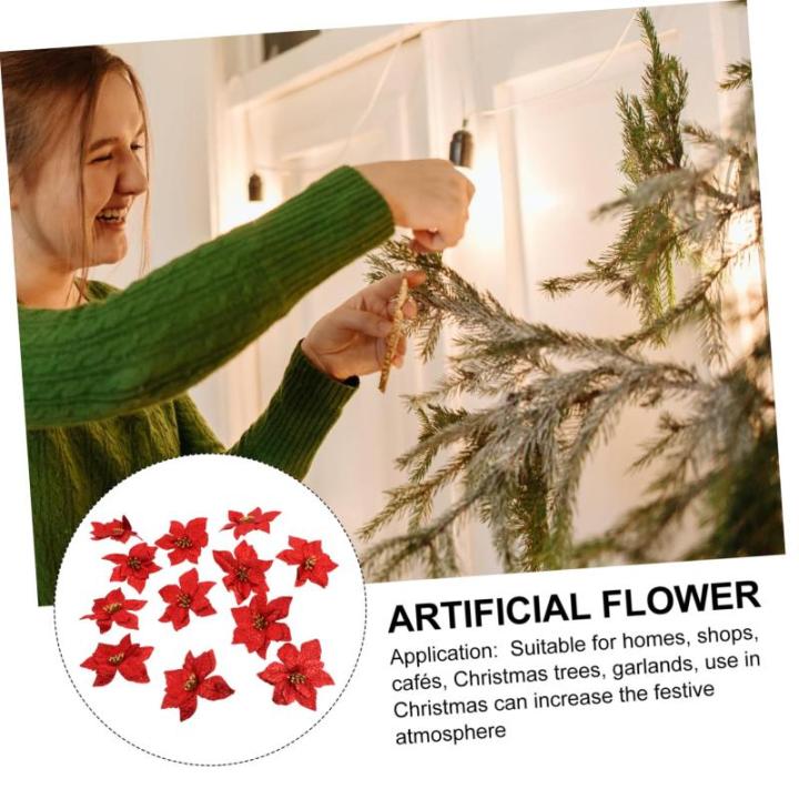 12 Stück Doppelschichtige Kleine Künstliche Weihnachtssterne Künstliche Glitzerblumen Weihnachtssterne Gefälschte Dekoration Kunststoff Rot