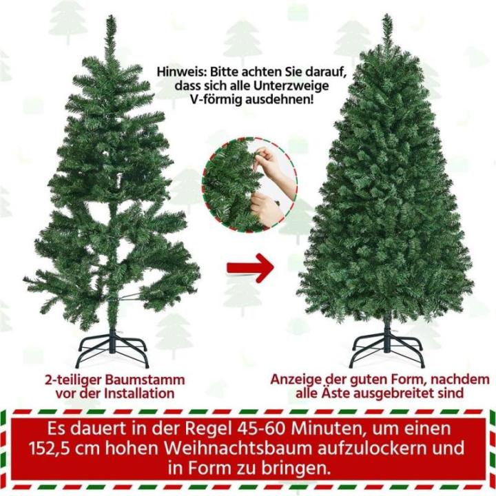 Kunstkerstboom met ledverlichting, 152,5 cm, met 396 takken en 200 warmwitte en meerkleurige lampen, 9 lichtmodi, inklapsysteem, kerstboom, dennenboom, kunstboom, groen